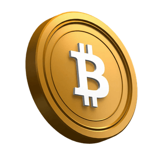 Geneigte Bitcoin BTC Münze als grafisches Gestaltungselement im Hero-Bereich